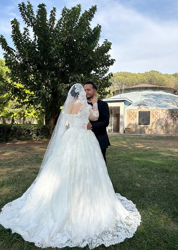 Uzun Kollu Beyaz A Kesim Gelinlik - Görsel 2