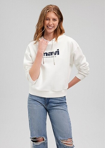 m Beden Mavi jeans kapişonlu unisex sweetshirt