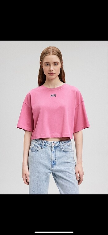 m Beden Mavi jeans crop t shirt