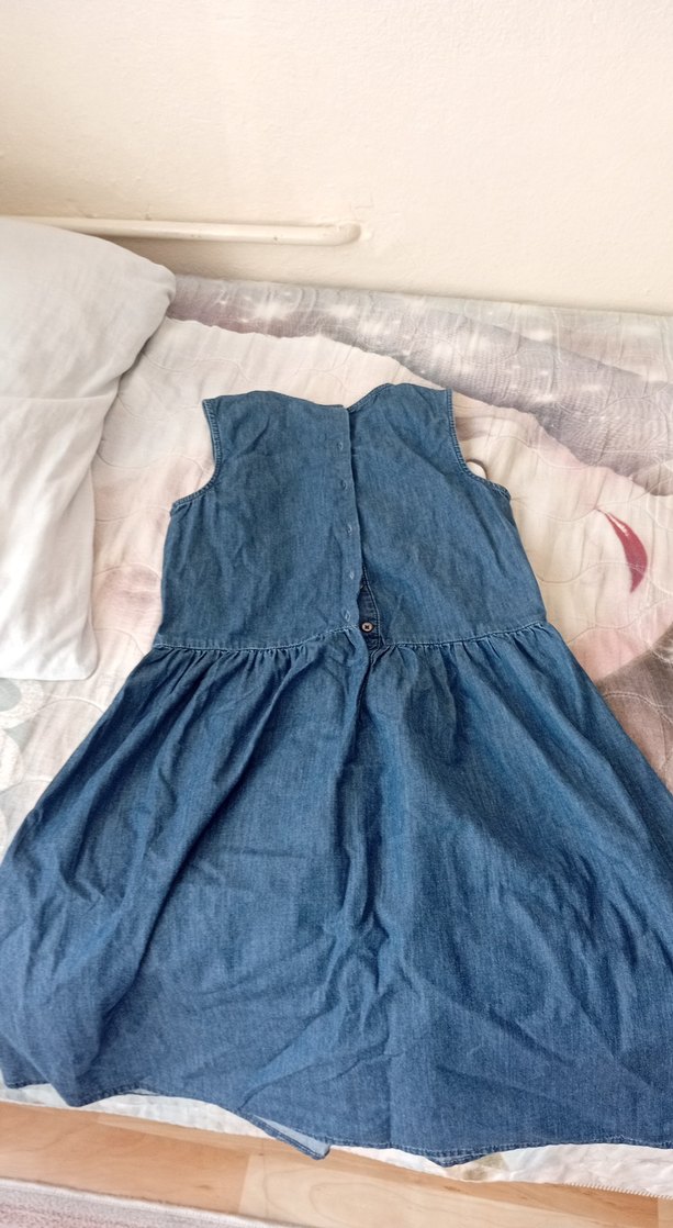 Kız Çocuk Kolsuz Denim Elbise - Görsel 4
