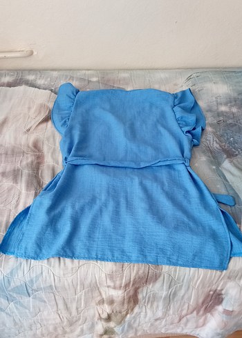 Mavi Keten Mini Hamile Bluzu - Görsel 6