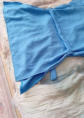 Mavi Keten Mini Hamile Bluzu - Görsel 8