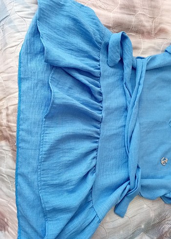 Mavi Keten Mini Hamile Bluzu - Görsel 4