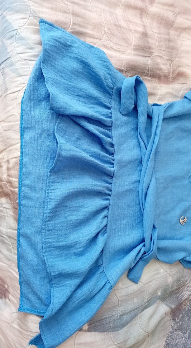 Mavi Keten Mini Hamile Bluzu - Görsel 4