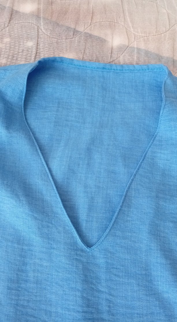 Mavi Keten Mini Hamile Bluzu - Görsel 3