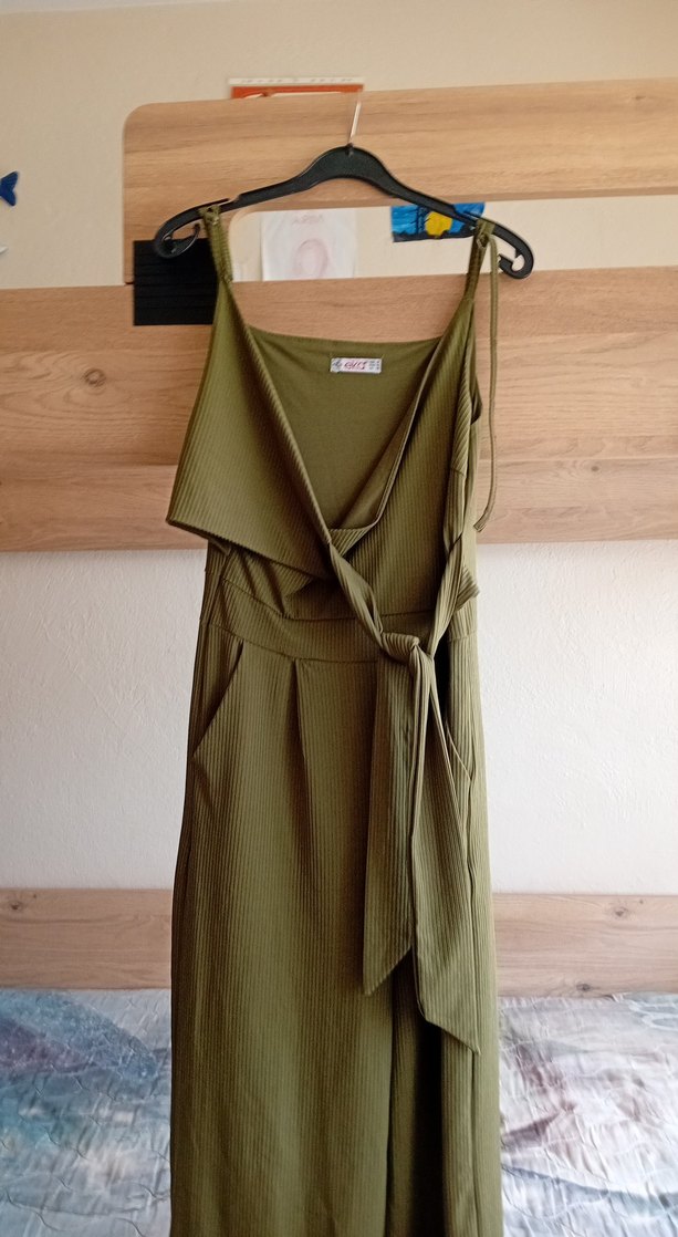 Kadın Haki Uzun Askısız Salaş Tulum - Görsel 2