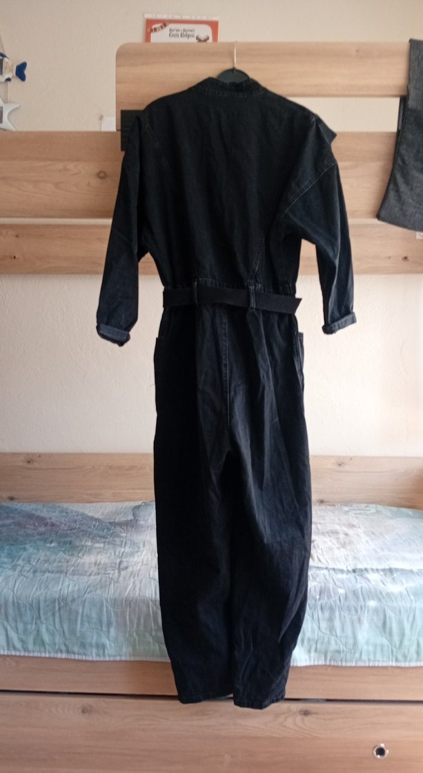 Kadın Siyah Kot Uzun Tulum - Görsel 4