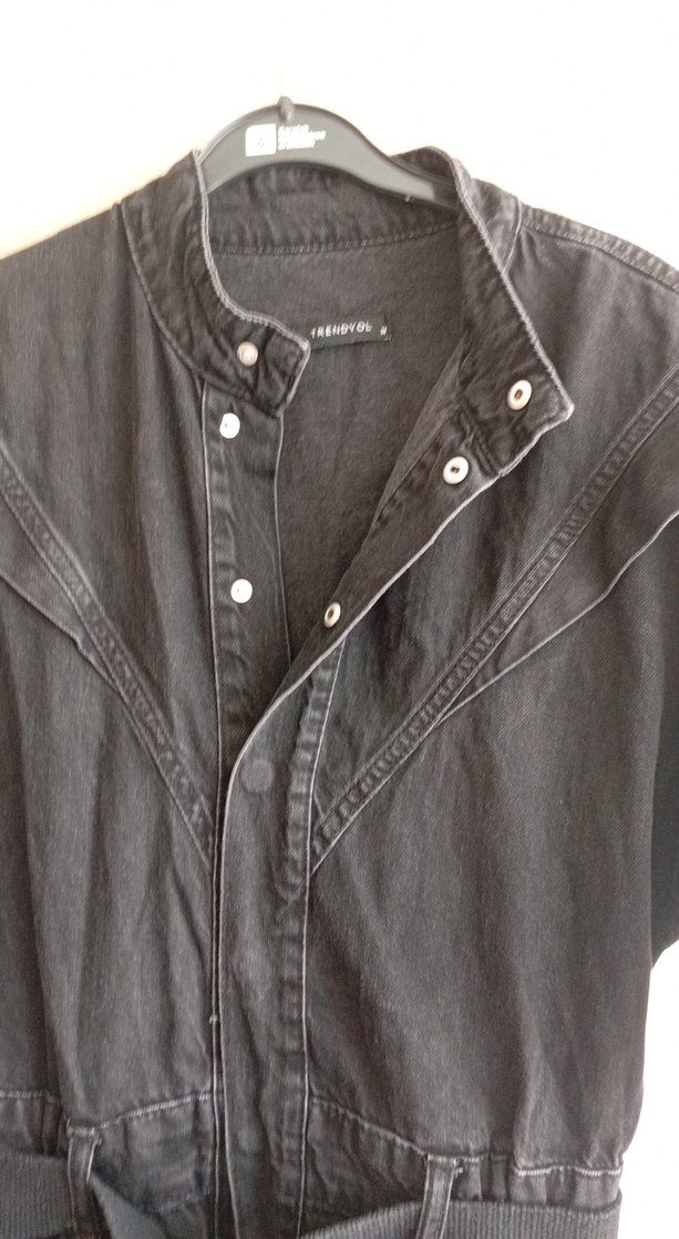 Kadın Siyah Kot Uzun Tulum - Görsel 3