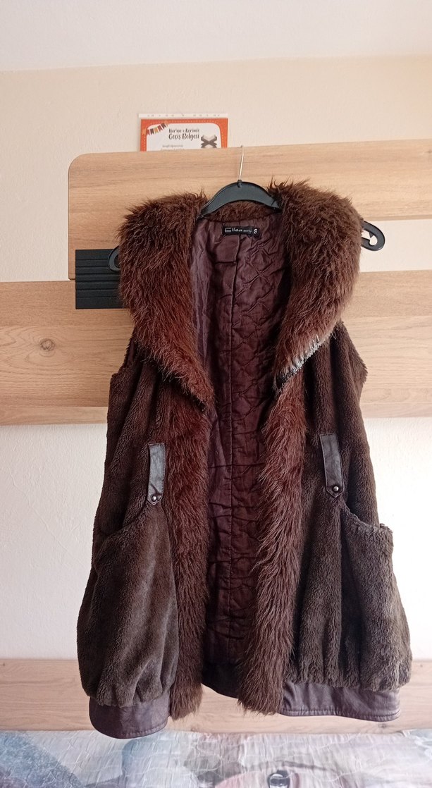 Kahverengi Süet Kürklü Kadın Yelek - Görsel 2