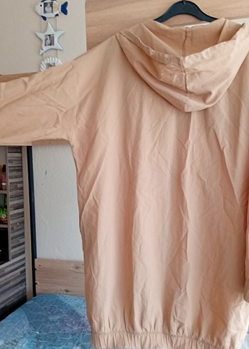 Bej Kapüşonlu Uzun Rahat Kesim Kadın Yağmurluk - Görsel 4