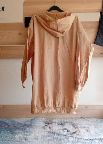 Bej Kapüşonlu Uzun Rahat Kesim Kadın Yağmurluk - Görsel 5