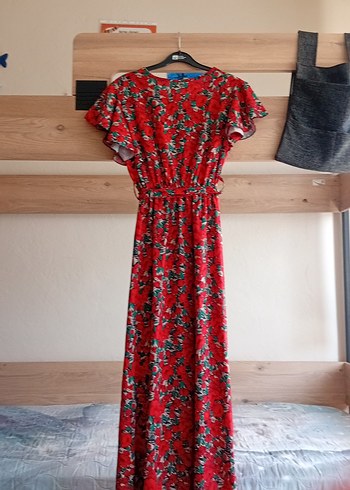 Kırmızı Çiçekli Bohem Uzun Elbise - Görsel 6