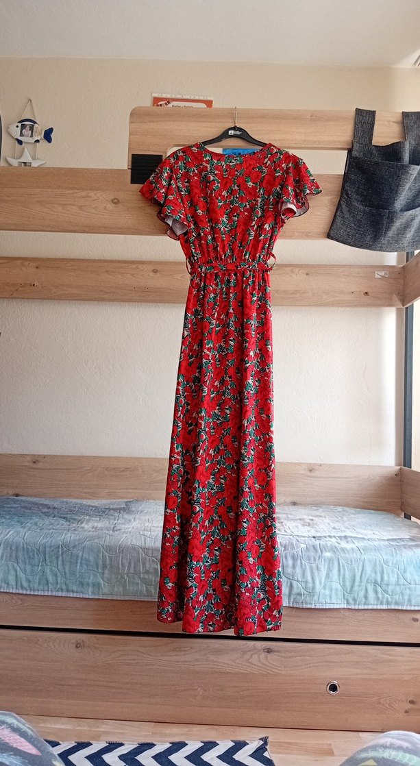 Kırmızı Çiçekli Bohem Uzun Elbise - Görsel 5