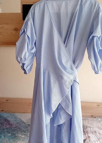 Uzun Mavi V Yaka Salaş Elbise - Görsel 6