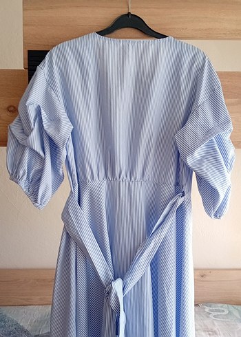 Uzun Mavi V Yaka Salaş Elbise - Görsel 5