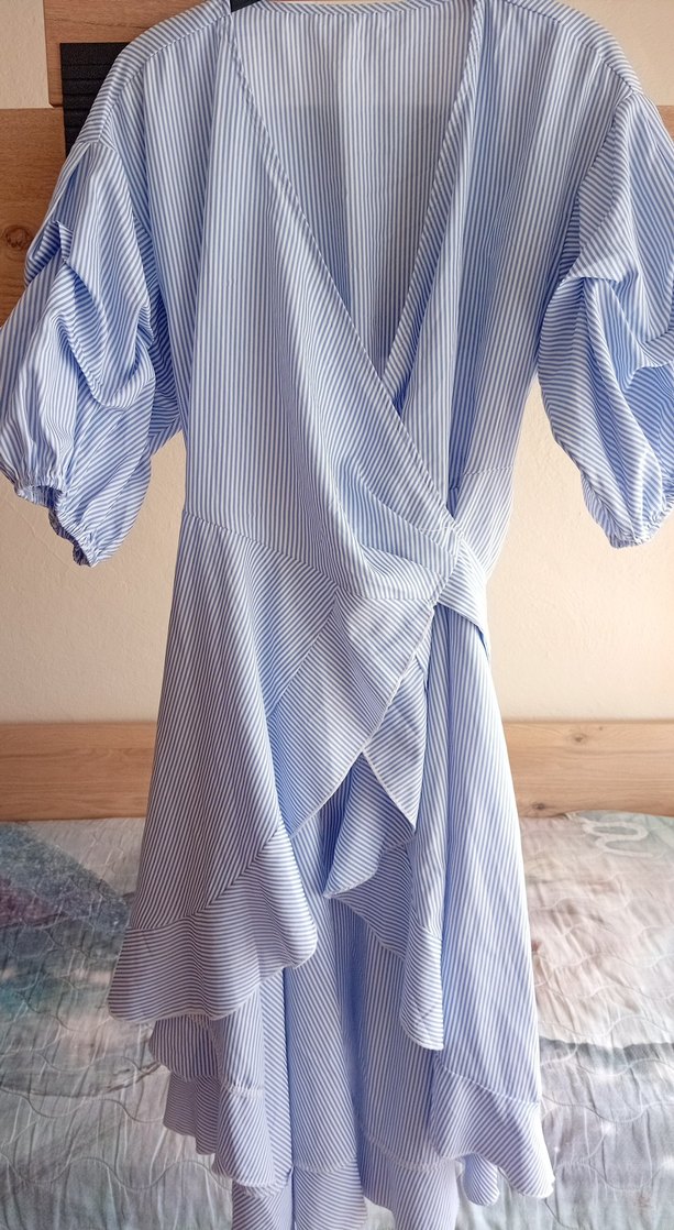 Uzun Mavi V Yaka Salaş Elbise - Görsel 3