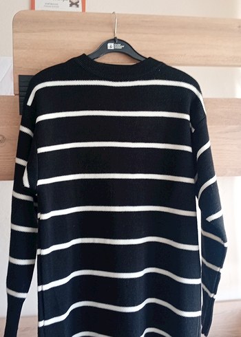 Siyah Çizgili Uzun Triko Elbise - Görsel 2