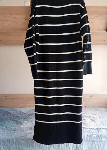 Siyah Çizgili Uzun Triko Elbise - Görsel 4