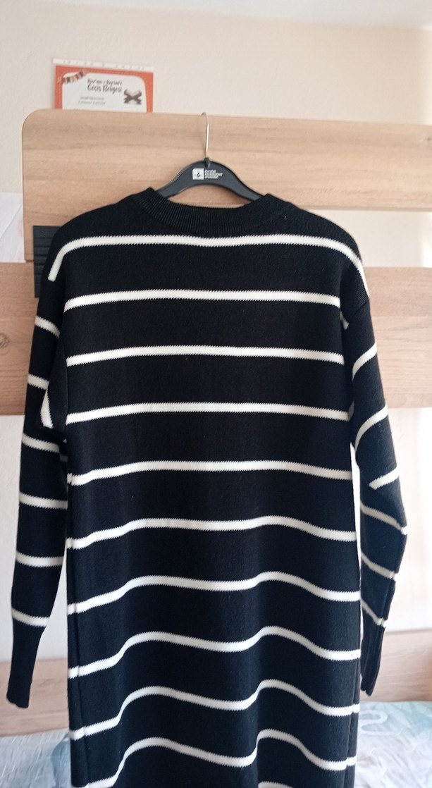 Siyah Çizgili Uzun Triko Elbise - Görsel 2