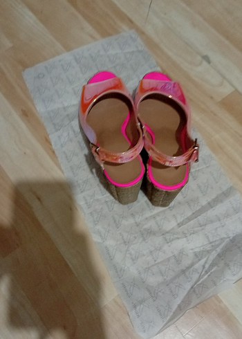 Pembe Bağlamalı Kadın Dolgu Topuklu Ayakkabı - Görsel 6