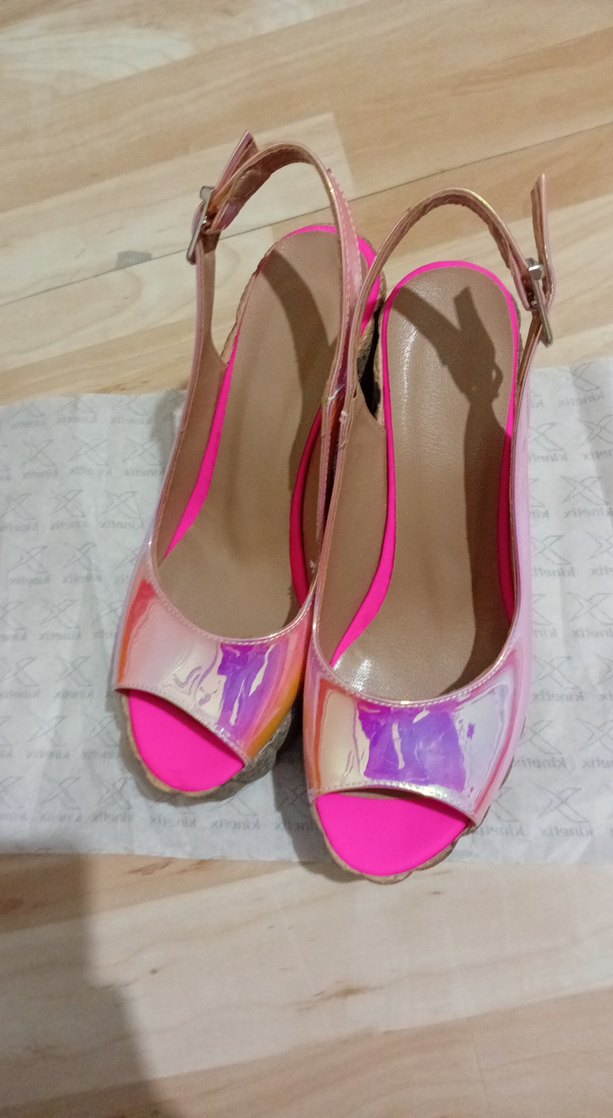 Pembe Bağlamalı Kadın Dolgu Topuklu Ayakkabı - Görsel 4