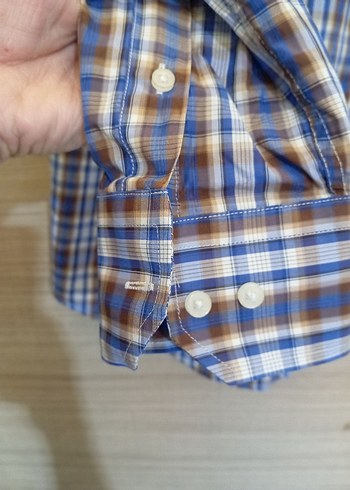 l Beden kahverengi Renk Erkek Ekose Pamuk Gömlek, Düğmeli, Uzun Kollu