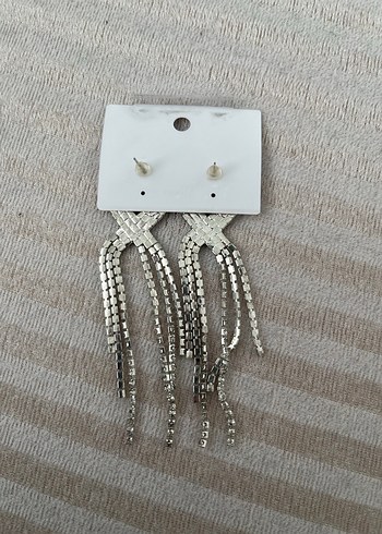 Uzun gümüş rengi küpe - Görsel 5