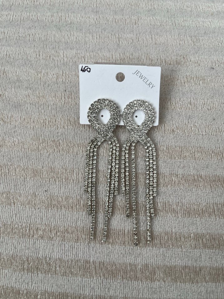 Uzun gümüş rengi küpe - Görsel 4