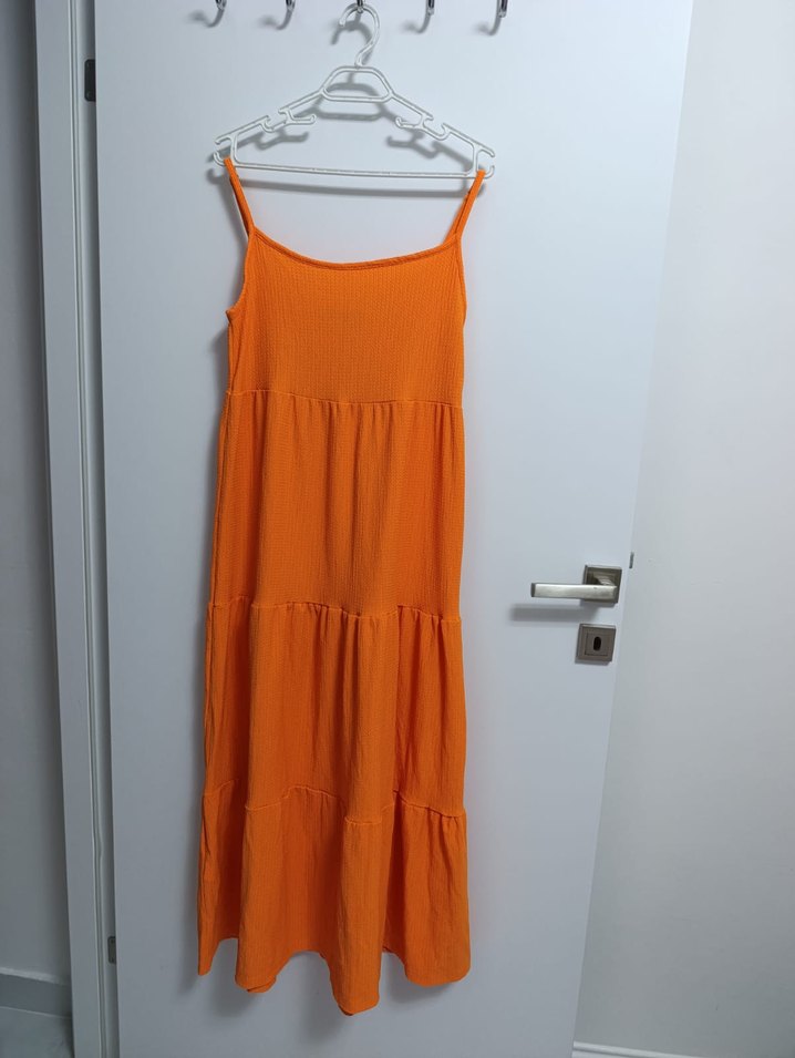 Turuncu Askılı Uzun Salaş Elbise - Görsel 2