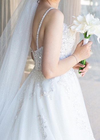 Beyaz Modern Klasik Gelinlik - Görsel 8