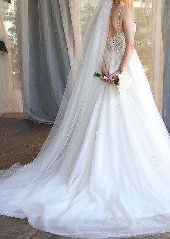 Beyaz Modern Klasik Gelinlik - Görsel 3