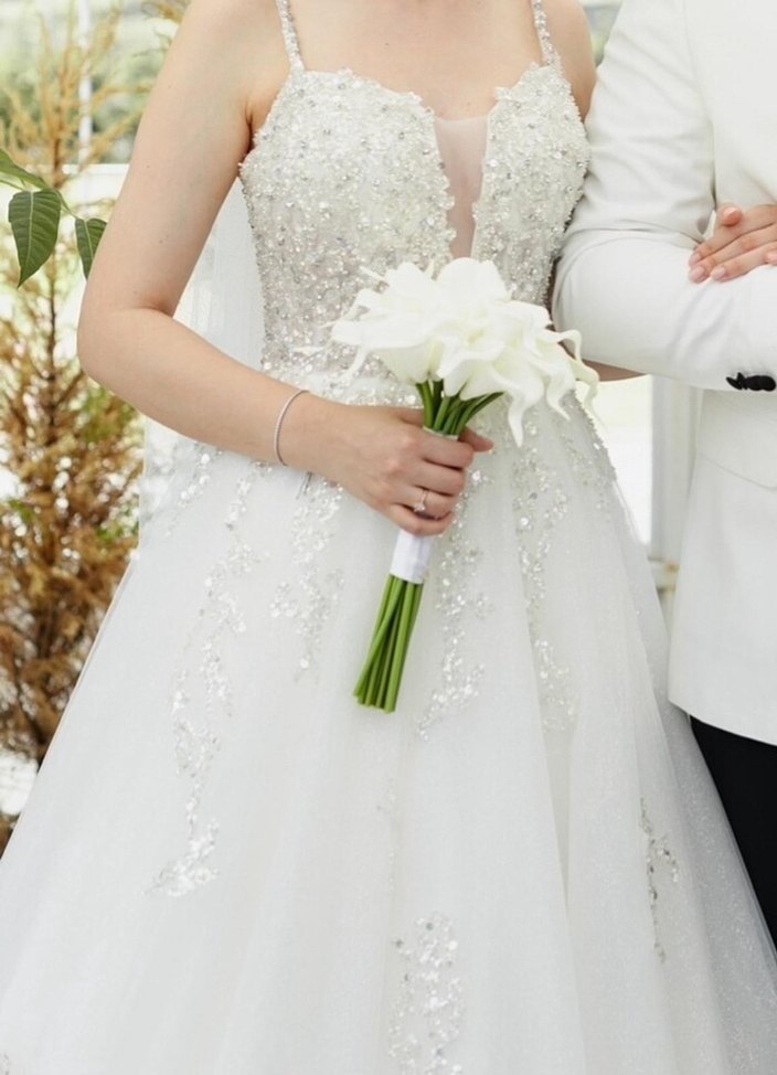 Beyaz Modern Klasik Gelinlik - Görsel 4