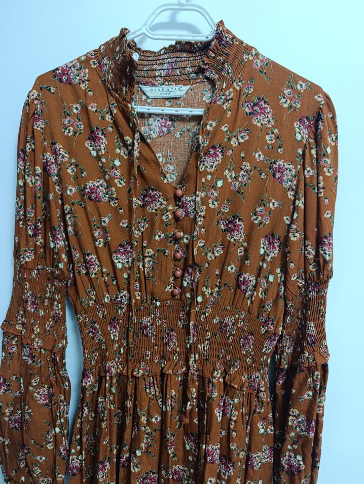 Uzun Kollu Bohem Çiçekli Elbise - Görsel 2