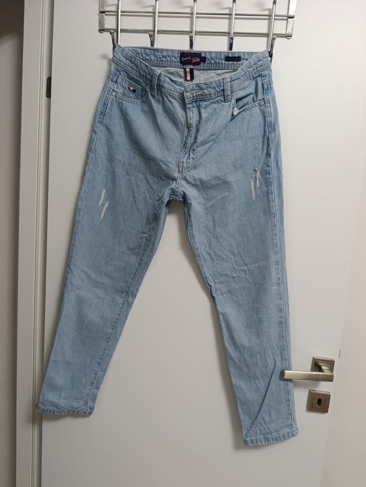 Mavi Pastel Renkli Kadın Bol Kesim Kot Pantolon - Görsel 3