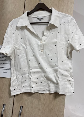 Düğmeli Beyaz Kadın Polo crop - Görsel 3