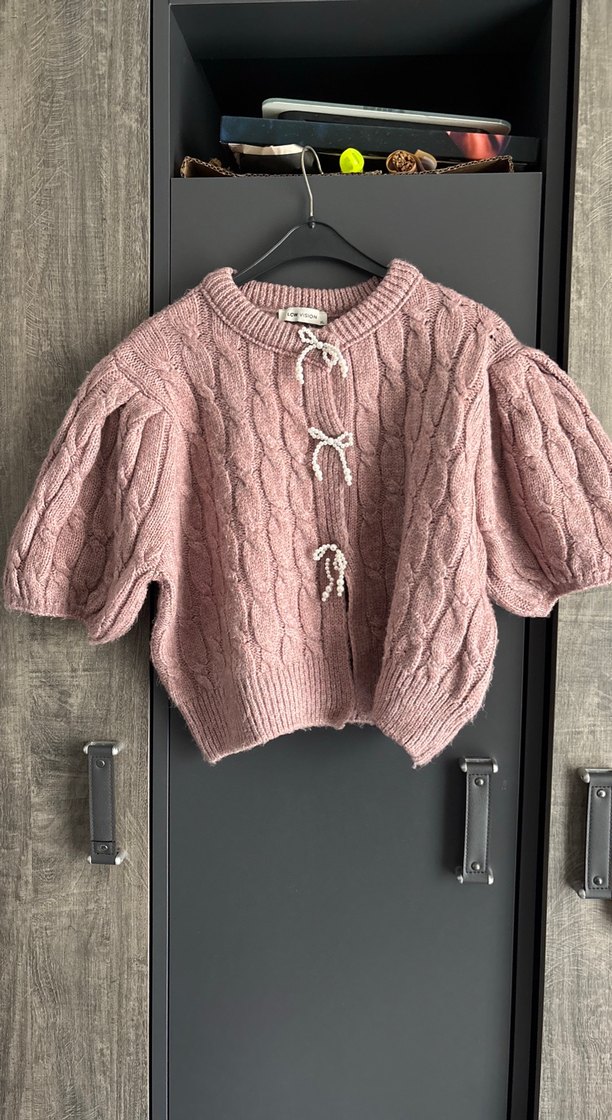 Pembe Kısa Kollu Örgü Kadın Kazak - Görsel 2