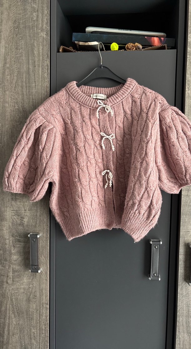 Pembe Kısa Kollu Örgü Kadın Kazak - Görsel 4
