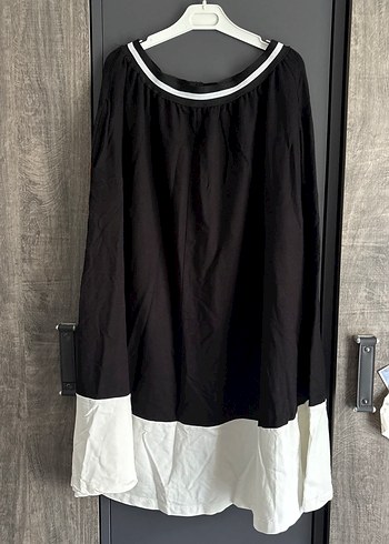 Kadın Siyah-Beyaz Uzun Keten Etek - Görsel 2