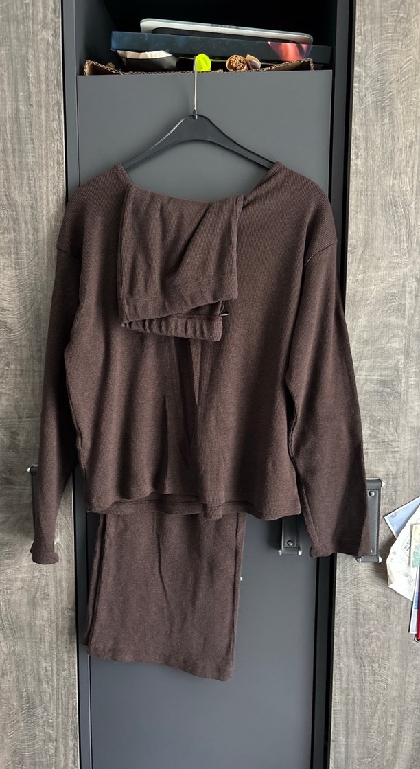 Kahverengi Uzun Kollu Rahat büyük beden takım - Görsel 3