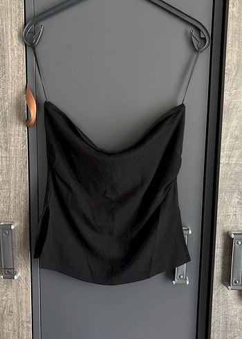 Siyah Drapeli Straplez Midi Kadın crop - Görsel 2