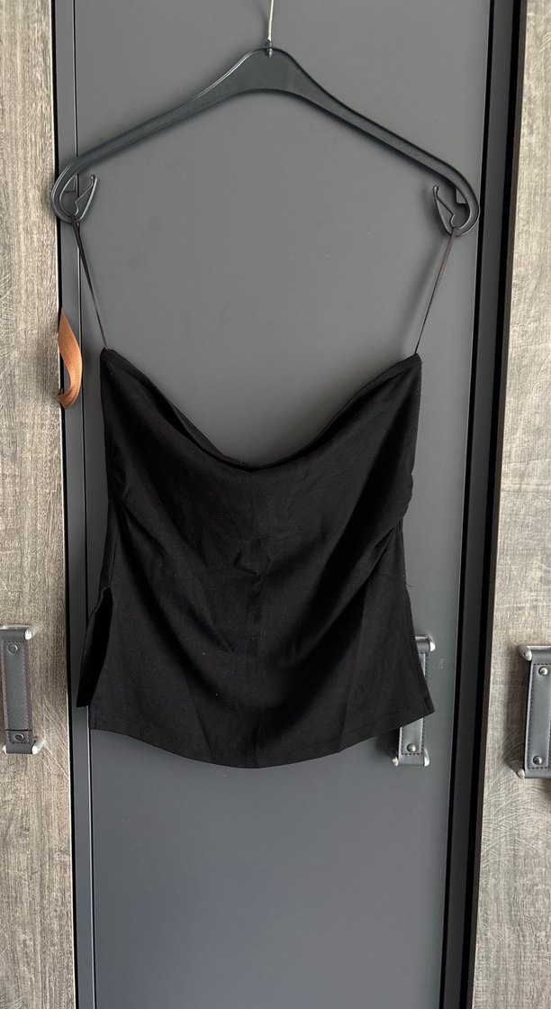 Siyah Drapeli Straplez Midi Kadın crop - Görsel 2