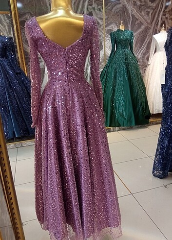 Mor boncuklu payetli abiye  - Görsel 2