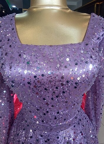Mor boncuklu payetli abiye  - Görsel 4