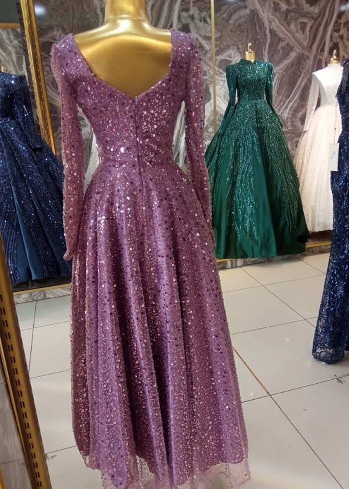 Mor boncuklu payetli abiye  - Görsel 2