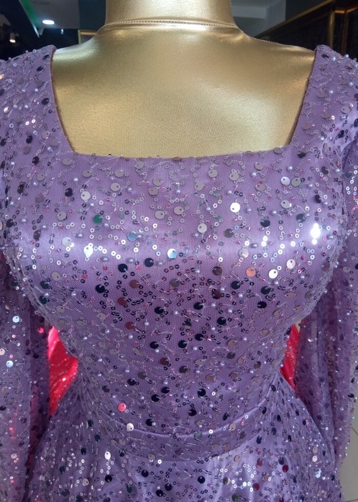 Mor boncuklu payetli abiye  - Görsel 4