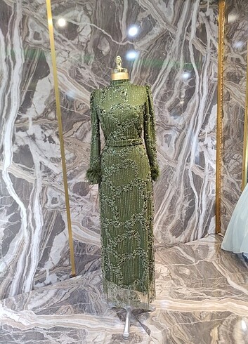 Taşlı yeşil abiye - Görsel 3