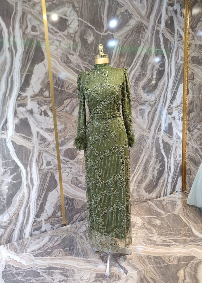 Taşlı yeşil abiye  - Görsel 2