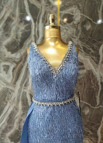 Uzun taşlı mavi abiye  - Görsel 4