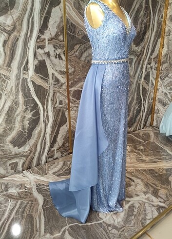Uzun taşlı mavi abiye  - Görsel 5