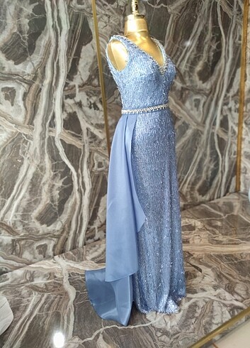 Uzun taşlı mavi abiye  - Görsel 7